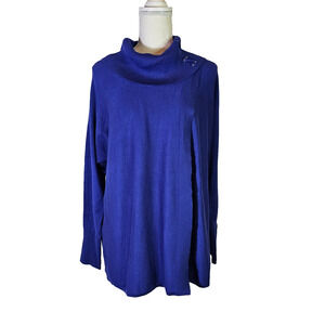 JM Collection Women's Poncho Sweater Jazzy Blue Size L Cowl Neck Long Sleeve